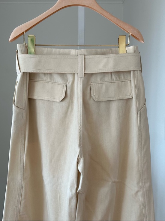 Zara Cream High Waist Cotton Pants Trousers with Belt Womens Medium - Picture 6 of 8